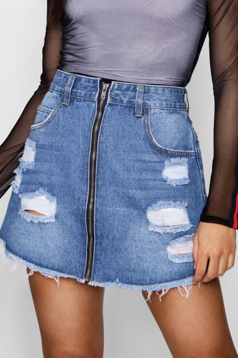 Zip Front Denim Mini Skirt
